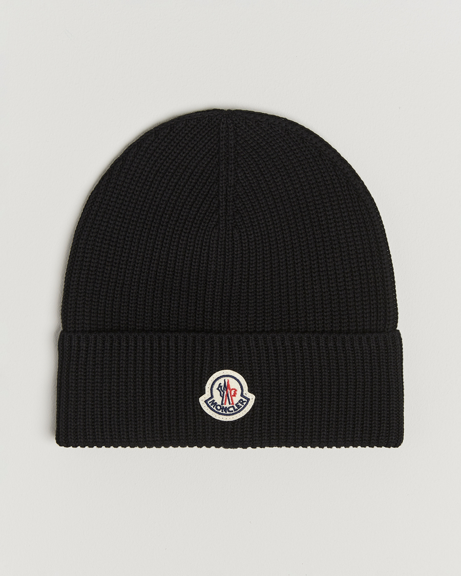 Herren | Moncler Ribbed Wool Beanie Black | Moncler | Ribbed Wool Beanie Black