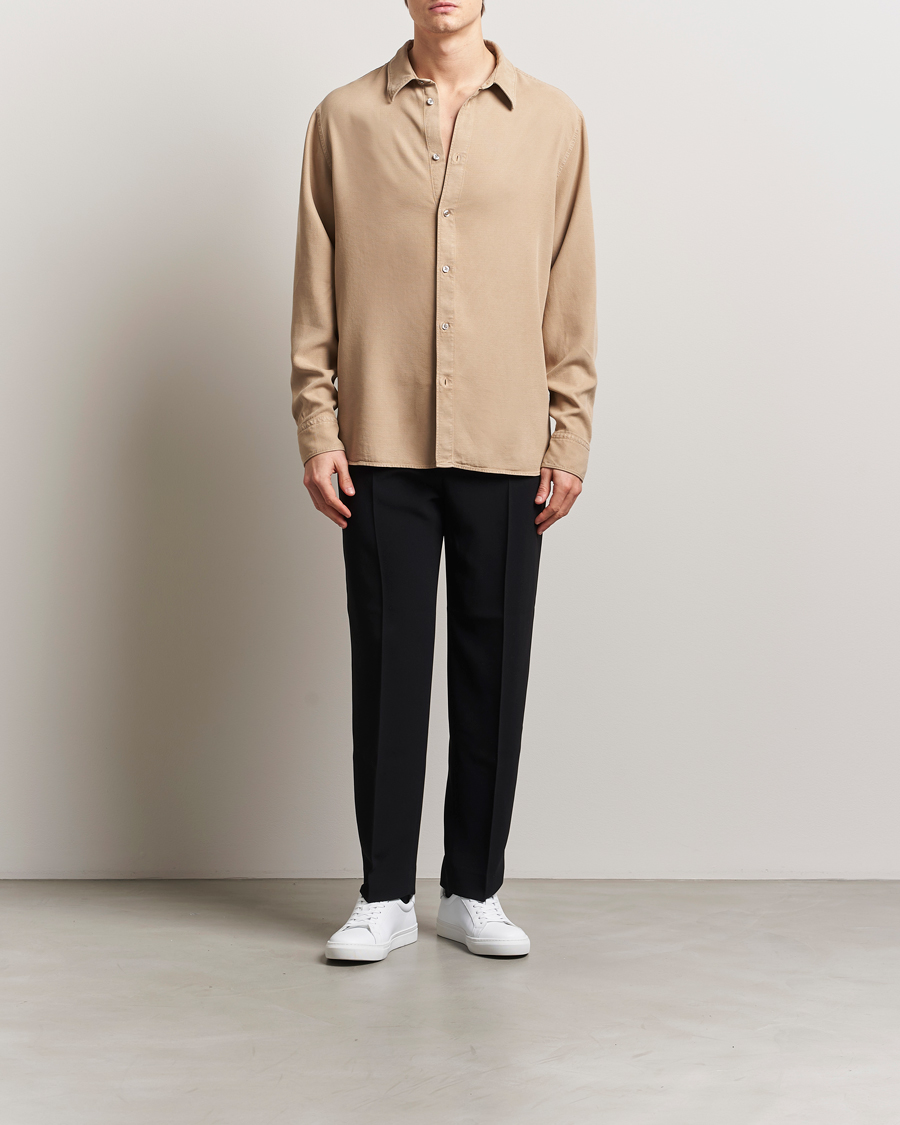 Herren | Hemden | J.Lindeberg | Garment Dyed Structure Tencel Shirt Khaki