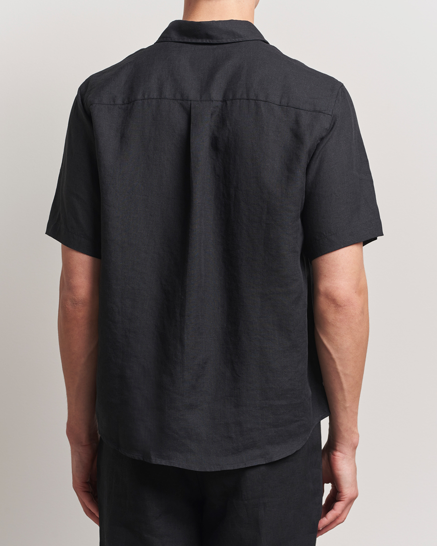 Herren | Hemden | Colorful Standard | Garment Dyed Linen Short Sleeve Shirt Deep Black