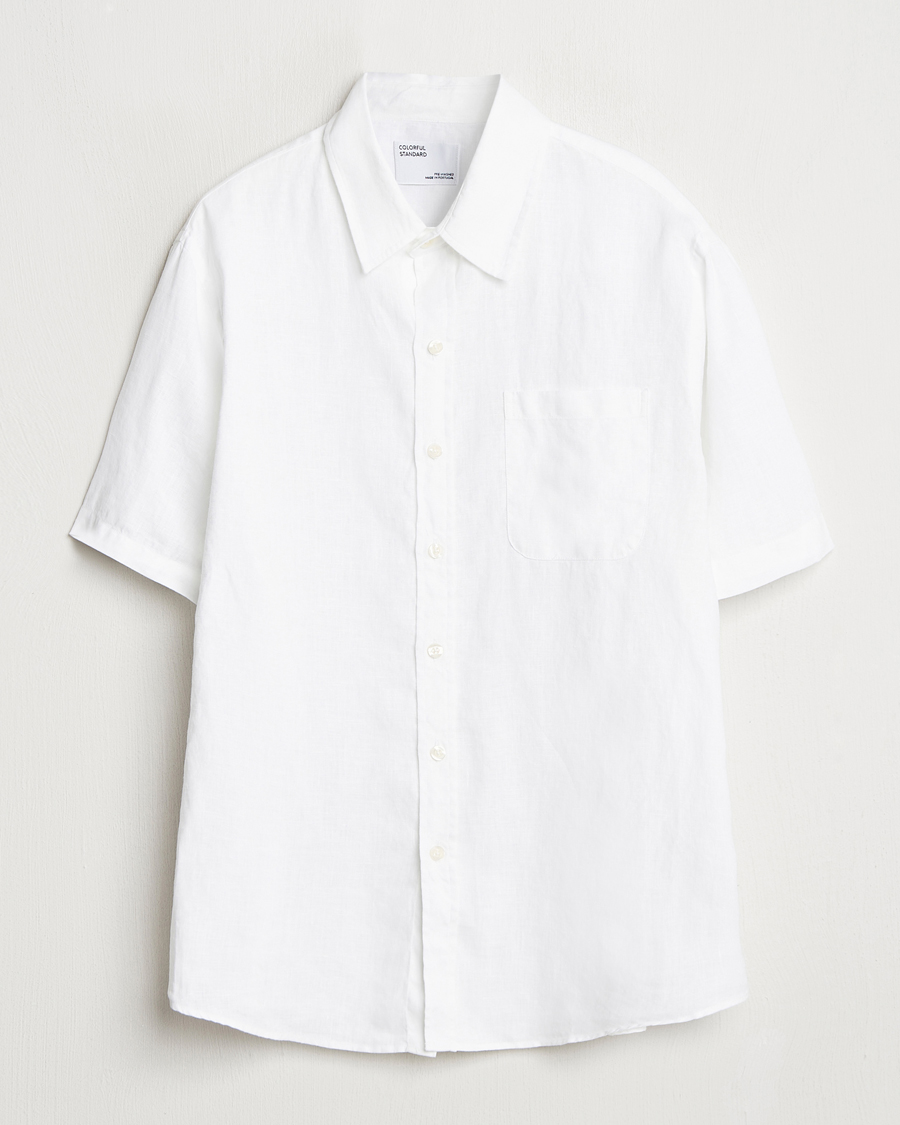 Herren | Hemden | Colorful Standard | Garment Dyed Linen Short Sleeve Shirt Optical White