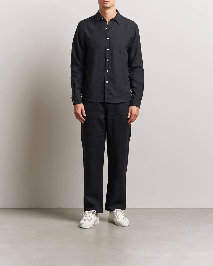 Herren | Hemden | Colorful Standard | Garment Dyed Linen Shirt Deep Black