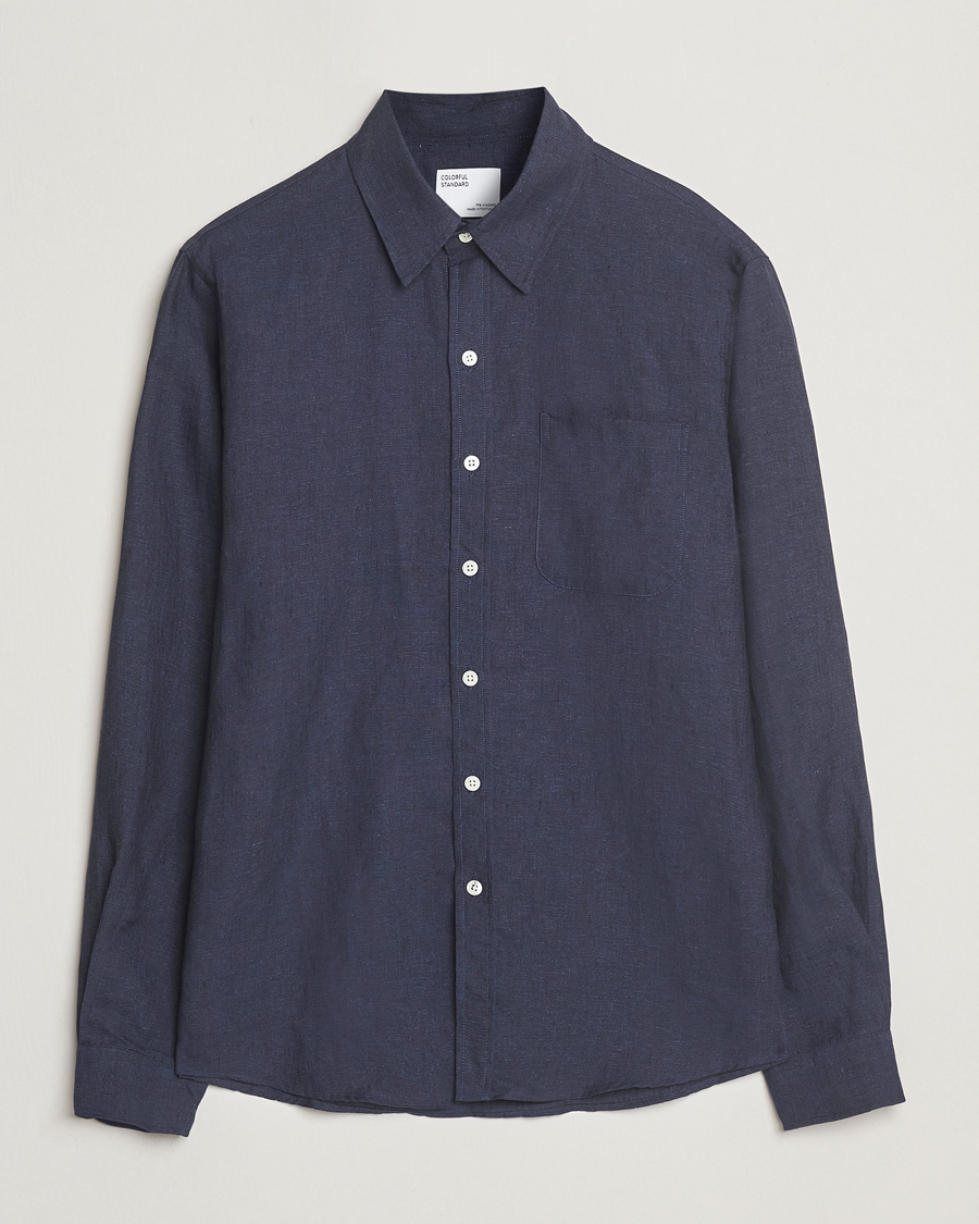 Herren | Hemden | Colorful Standard | Garment Dyed Linen Shirt Navy Blue