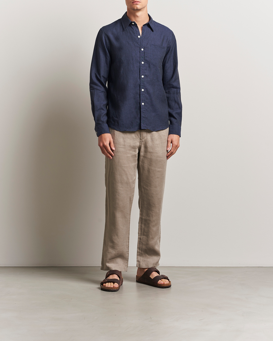 Herren | Hemden | Colorful Standard | Garment Dyed Linen Shirt Navy Blue