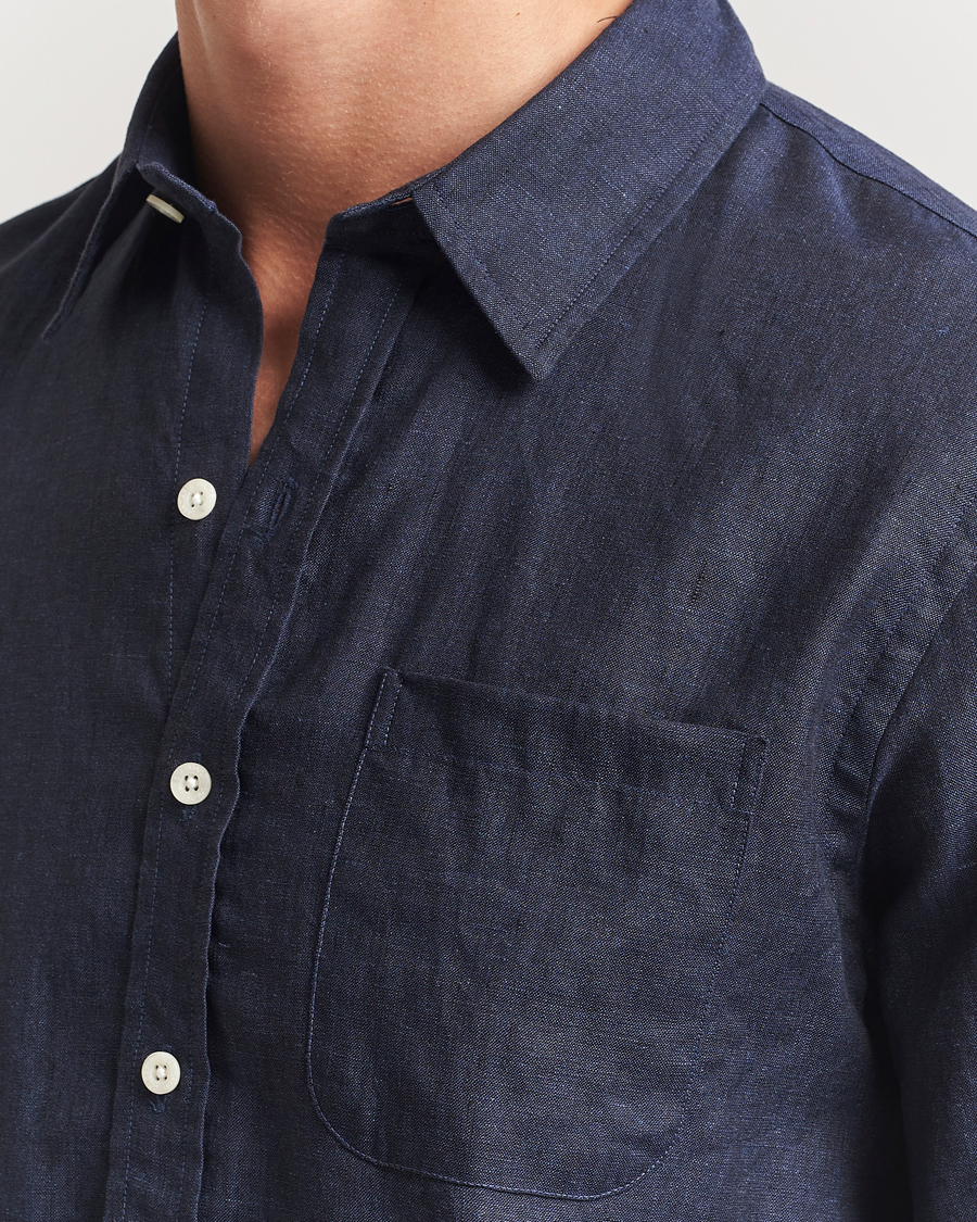 Herren | Hemden | Colorful Standard | Garment Dyed Linen Shirt Navy Blue