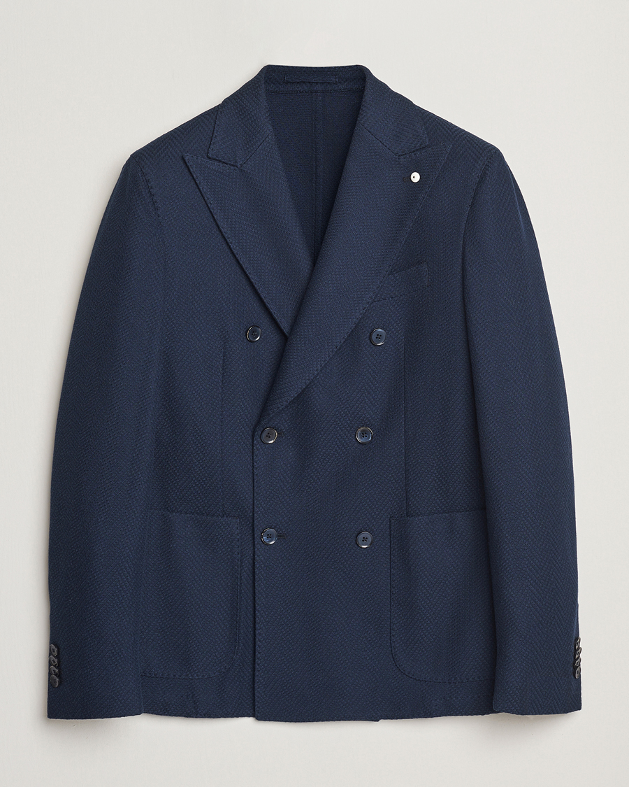Herren | Sakkos | L.B.M. 1911 | Tom Double Breasted Herringbone Jersey Blazer Navy