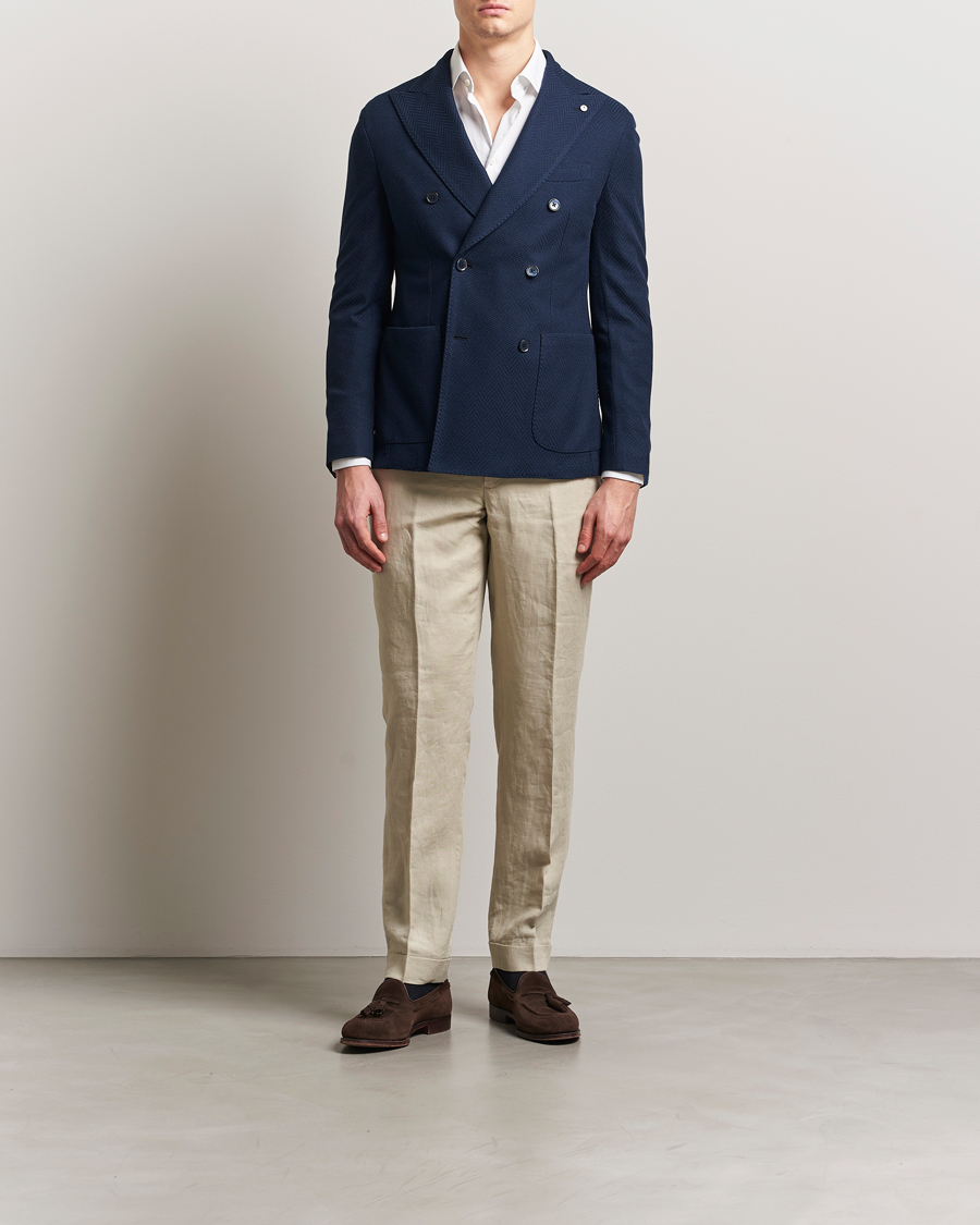 Herren | Sakkos | L.B.M. 1911 | Tom Double Breasted Herringbone Jersey Blazer Navy