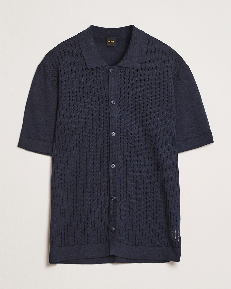 Herren | Hemden | BOSS ORANGE | Kamicino Knitted Short Sleeve Shirt Dark Blue