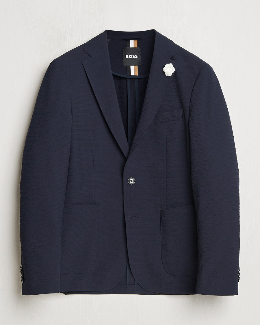 Herren | Sakkos | BOSS BLACK | Hanry Seersucker Patch Pocket Blazer Dark Blue