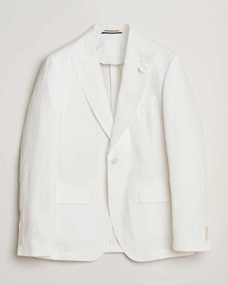 Herren | Sakkos | BOSS BLACK | Huge Linen Peak Lapel Blazer White