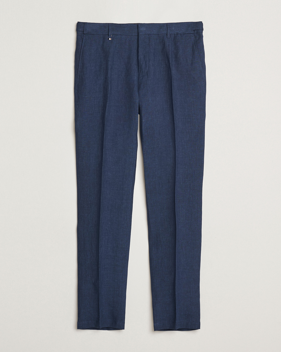 Herren | Hosen | BOSS BLACK | Genius Pleated Linen Trousers Dark Blue