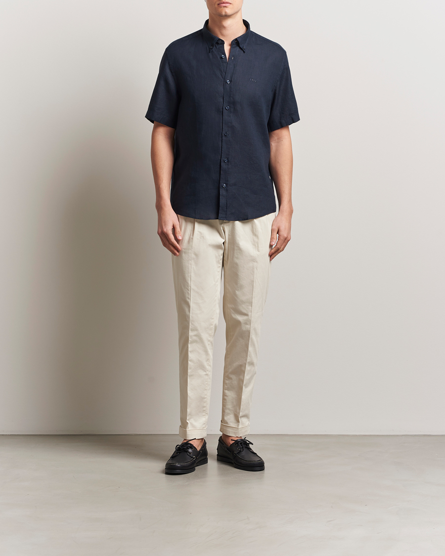 Herren | Hemden | BOSS BLACK | Liam Linen Short Sleeve Shirt Dark Blue