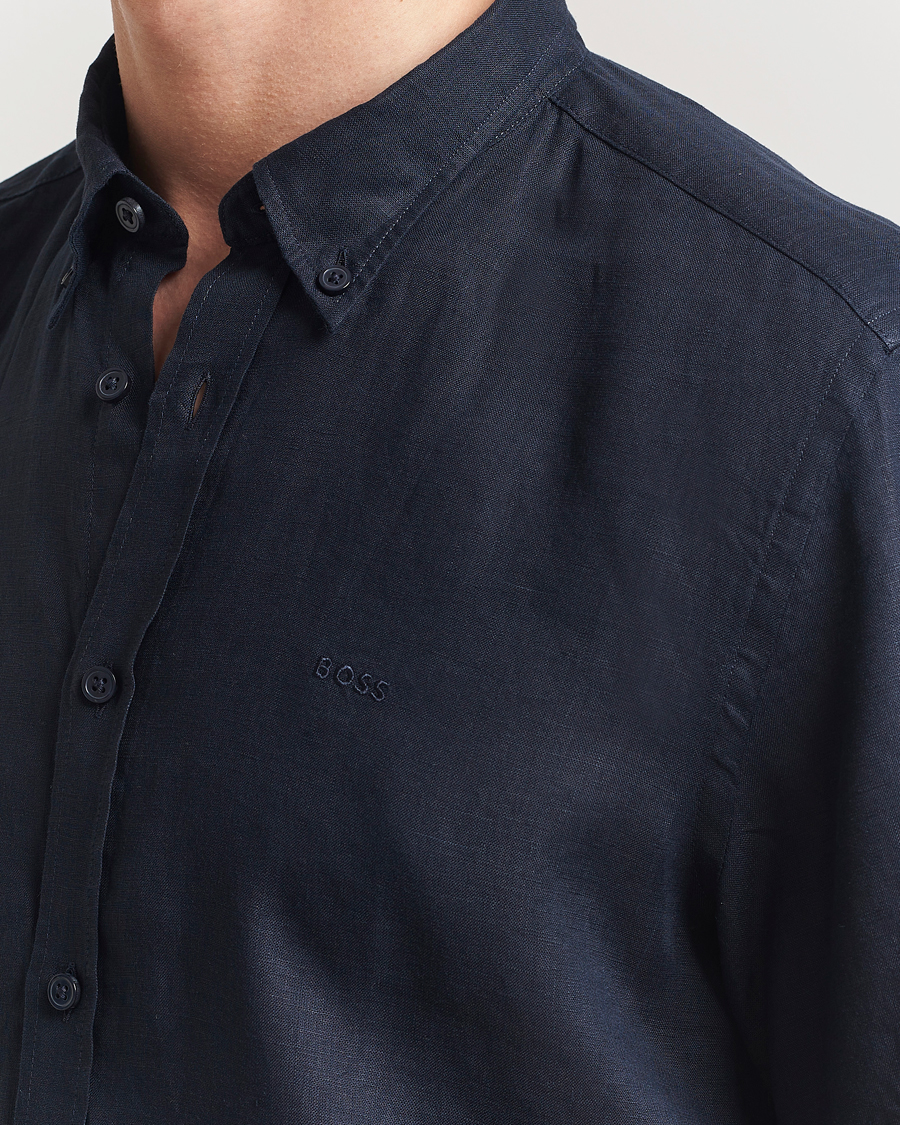 Herren | Hemden | BOSS BLACK | Liam Linen Short Sleeve Shirt Dark Blue