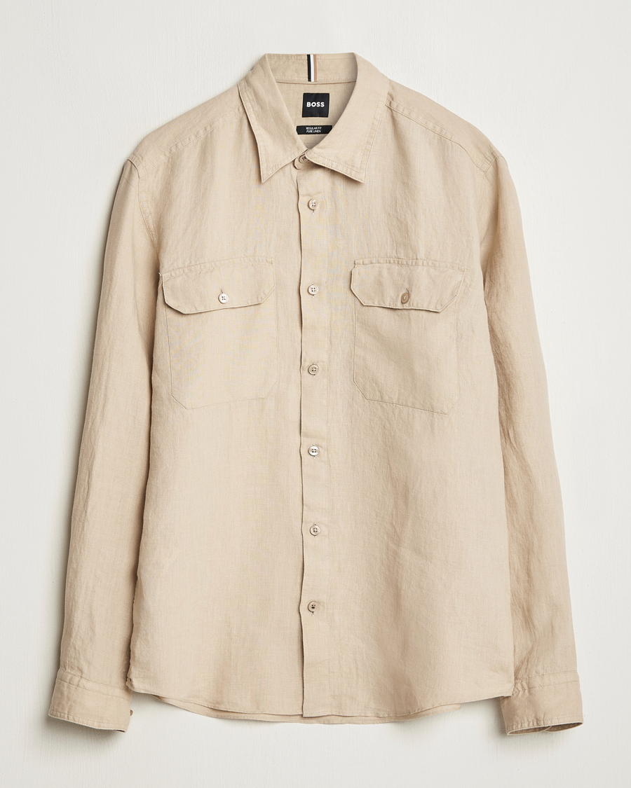 Herren | Hemden | BOSS BLACK | Liam Linen Pocket Overshirt Light Beige