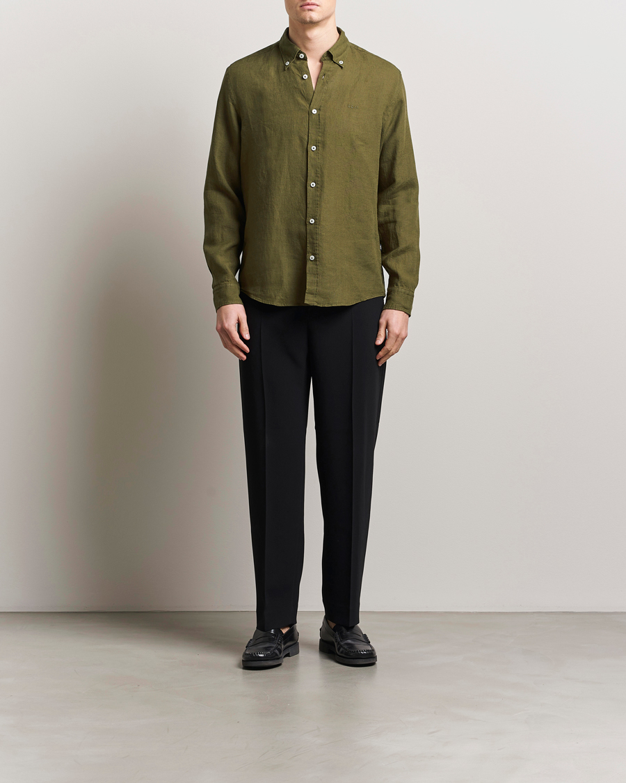 Herren | Hemden | BOSS BLACK | Liam Linen Shirt Dark Green