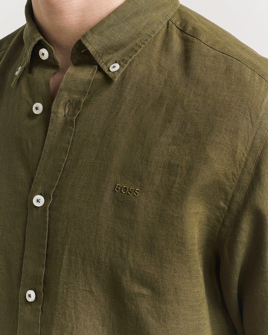 Herren | Hemden | BOSS BLACK | Liam Linen Shirt Dark Green
