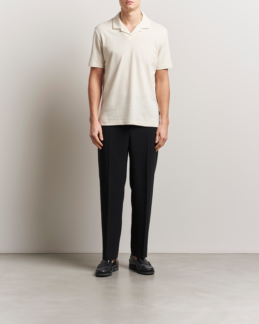 Herren | Poloshirts | BOSS BLACK | Ponti Cotton/Linen Open Collar Polo Open White