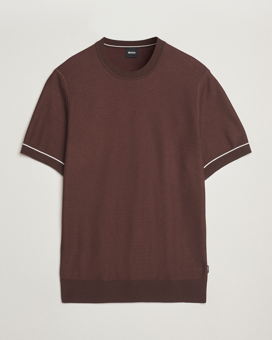 Herren | T-Shirts | BOSS BLACK | Jianfranco Cotton/Viscose Knitted T-Shirt Dark Brown