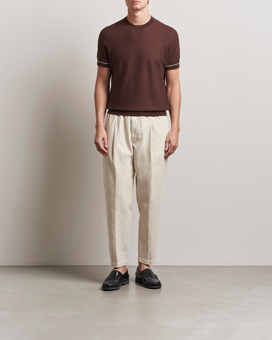 Herren | T-Shirts | BOSS BLACK | Jianfranco Cotton/Viscose Knitted T-Shirt Dark Brown