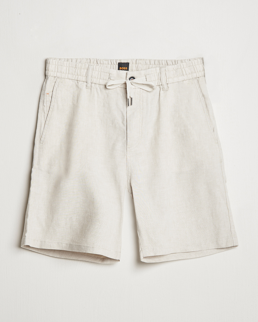 Herren | Shorts | BOSS ORANGE | Tapered Linen Chino Drawstring Shorts Light Beige