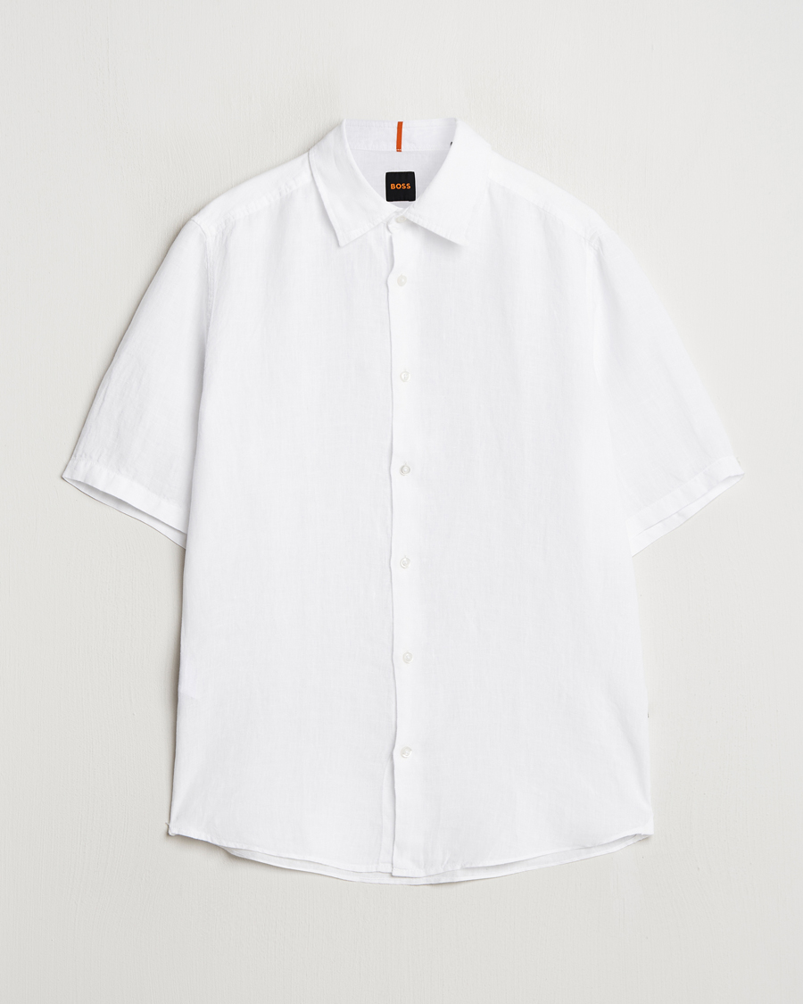 Herren | Hemden | BOSS ORANGE | Rash Linen Short Sleeve Shirt White