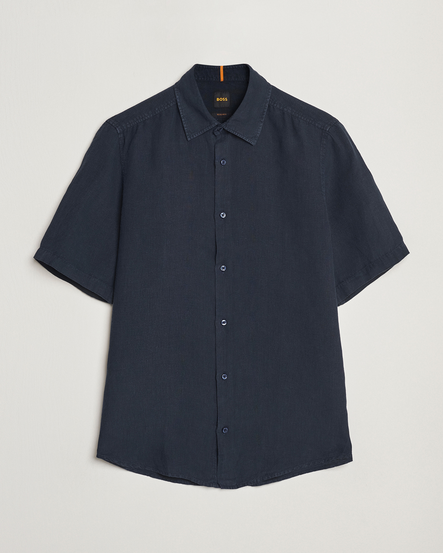 Herren | Hemden | BOSS ORANGE | Rash Linen Short Sleeve Shirt Dark Blue