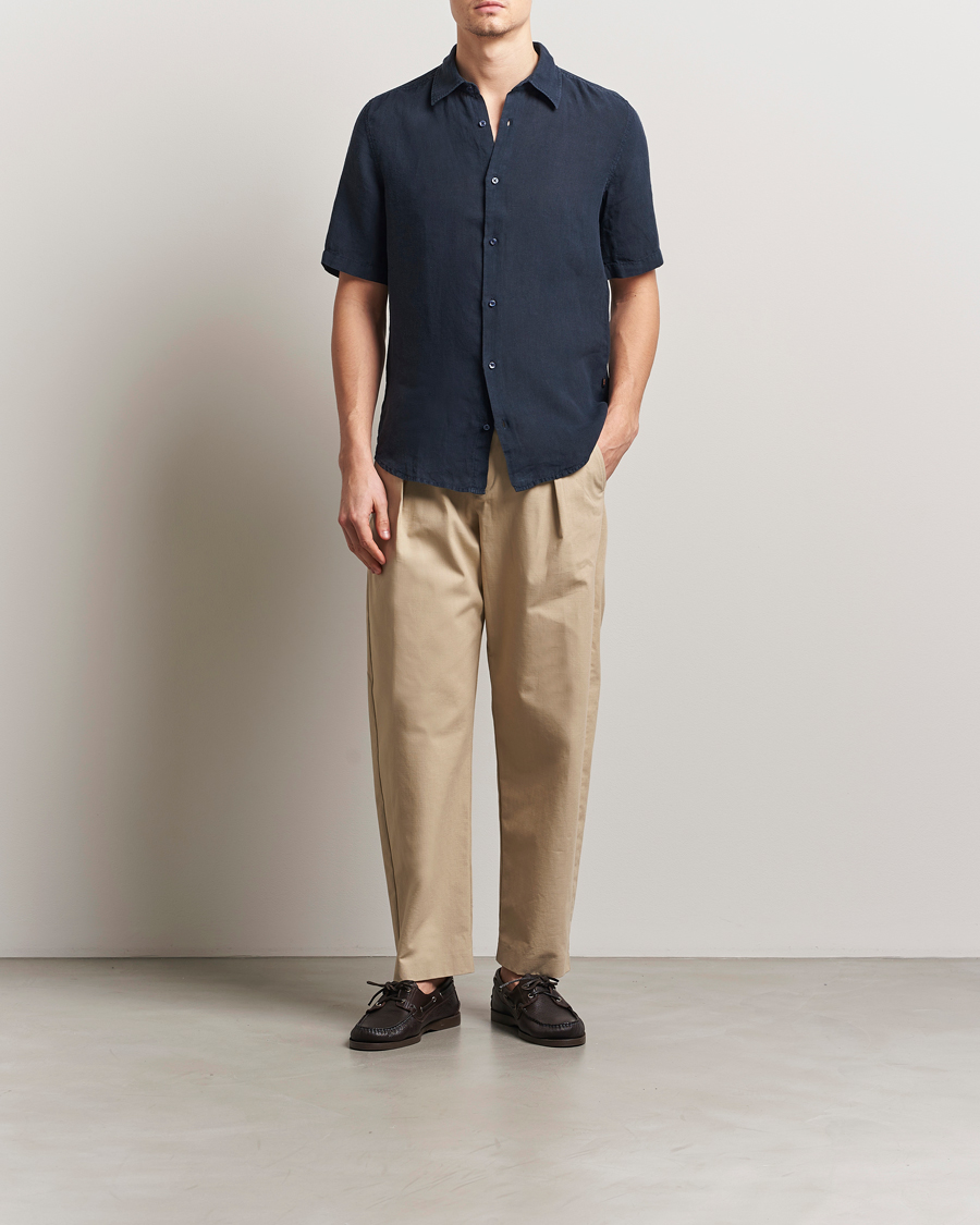 Herren | Hemden | BOSS ORANGE | Rash Linen Short Sleeve Shirt Dark Blue