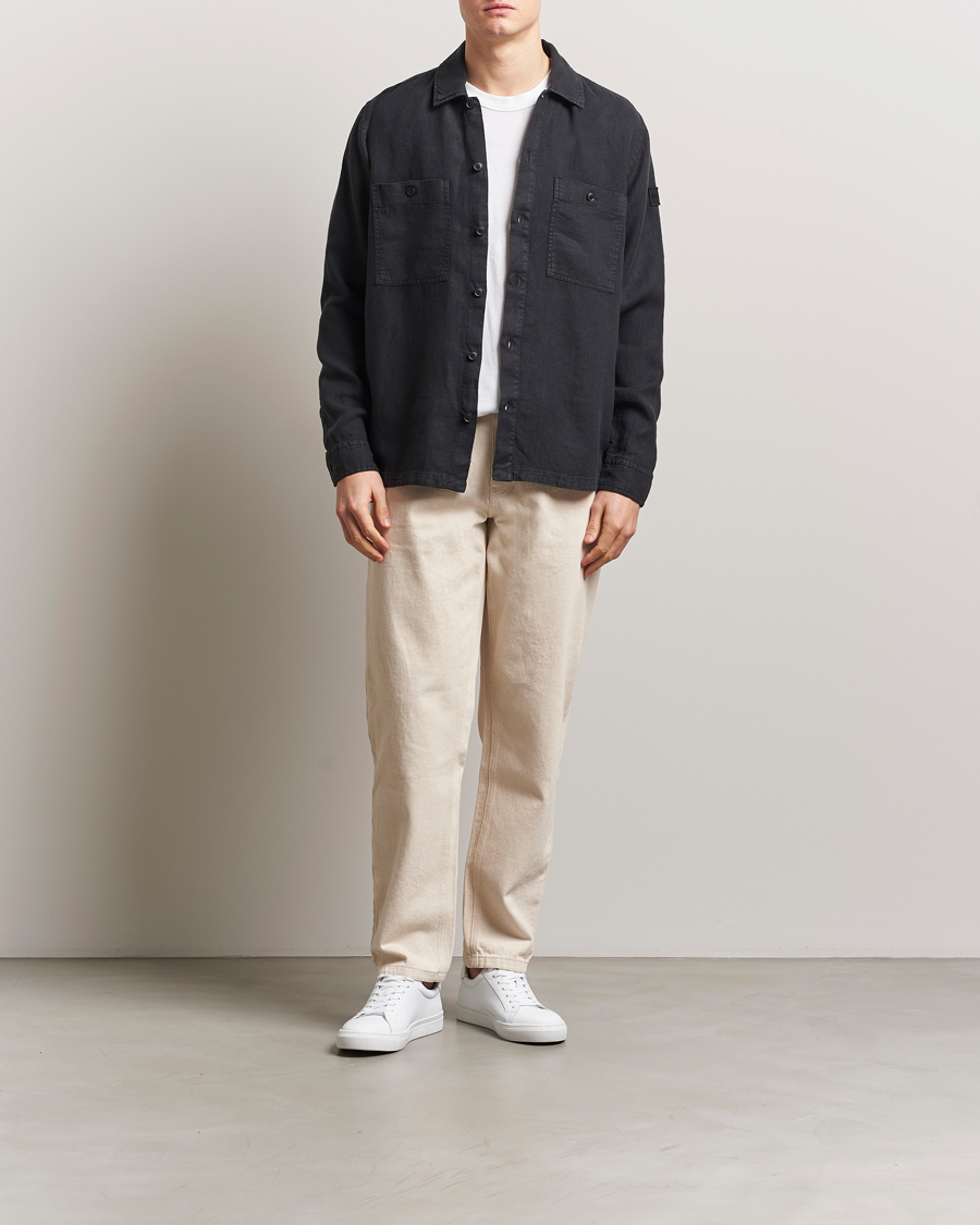 Herren | Hemden | BOSS ORANGE | Locky Linen Overshirt Black