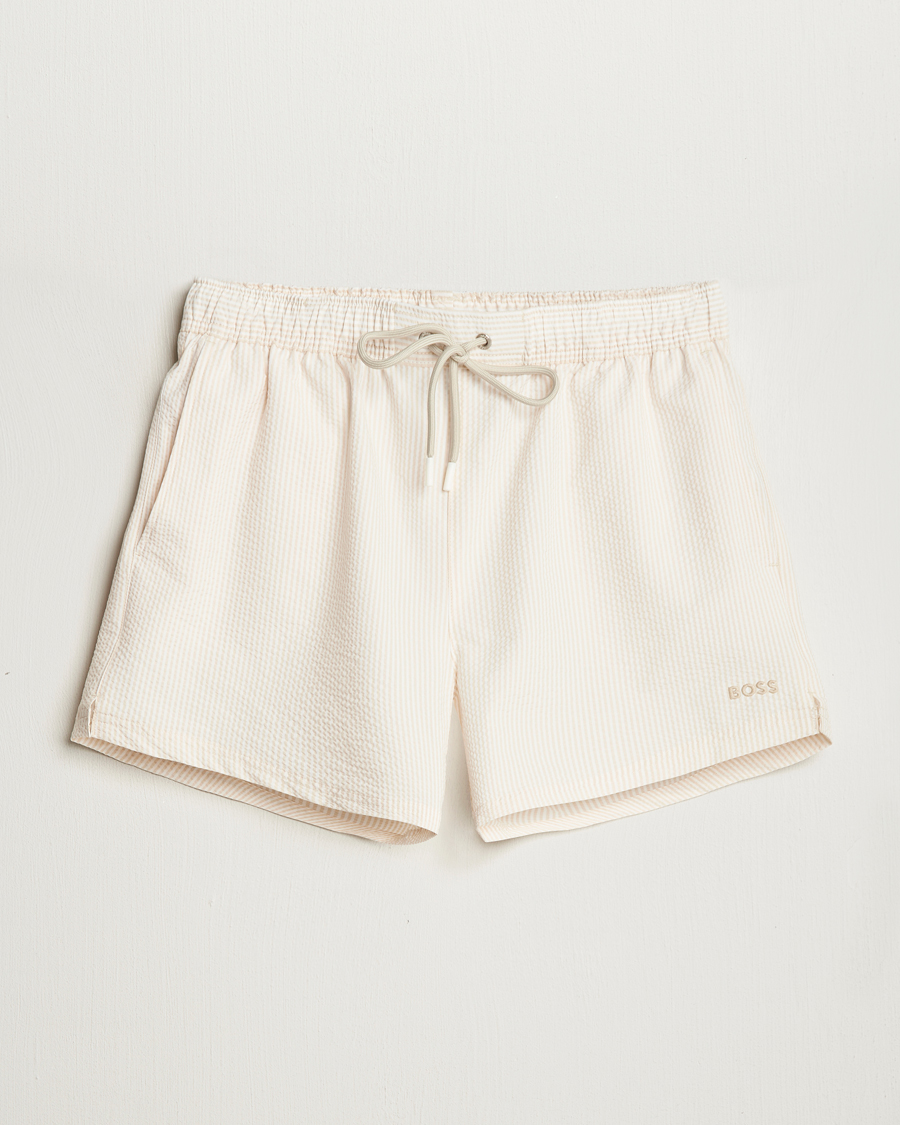 Herren | Badehosen | BOSS BLACK | Velvetfish Seersucker Swimshorts Open White