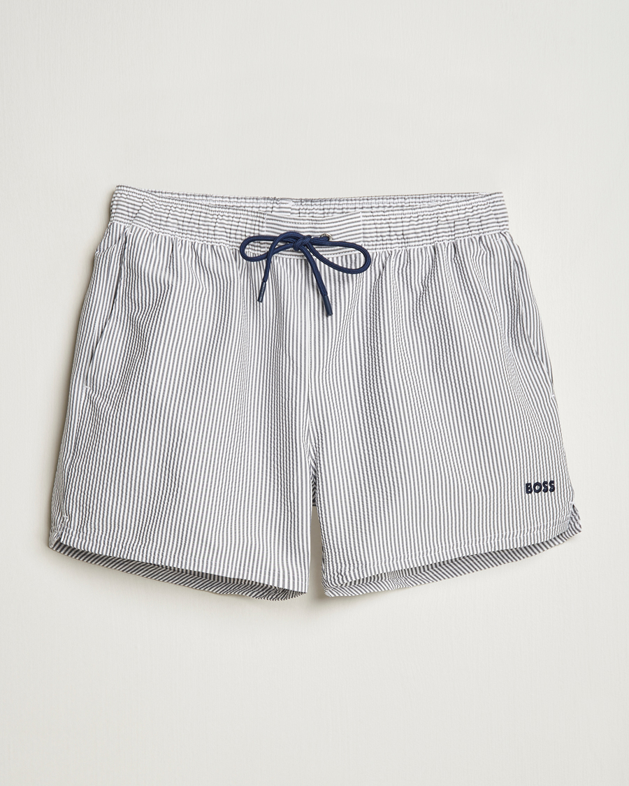 Herren | Badehosen | BOSS BLACK | Velvetfish Seersucker Swimshorts Navy