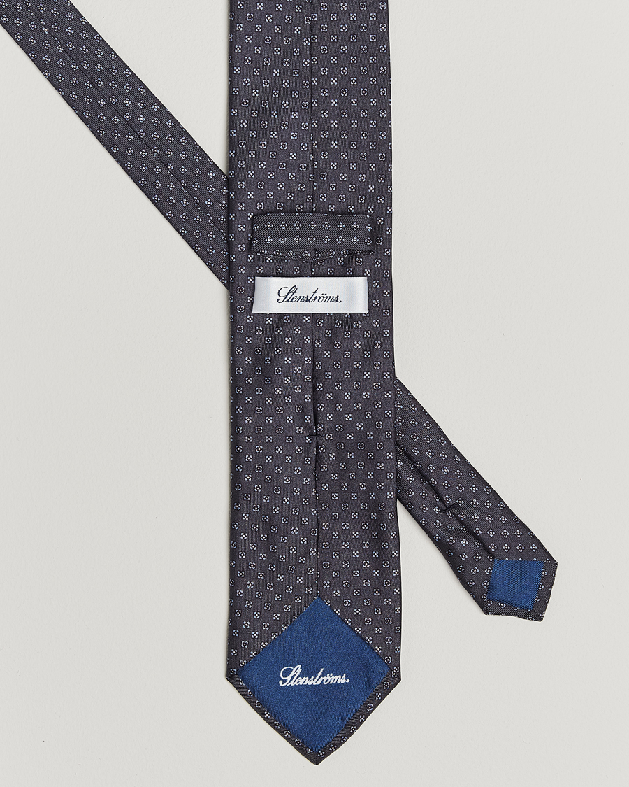 Herren | Krawatten | Stenströms | Printed Silk Tie 7,5cm Grey