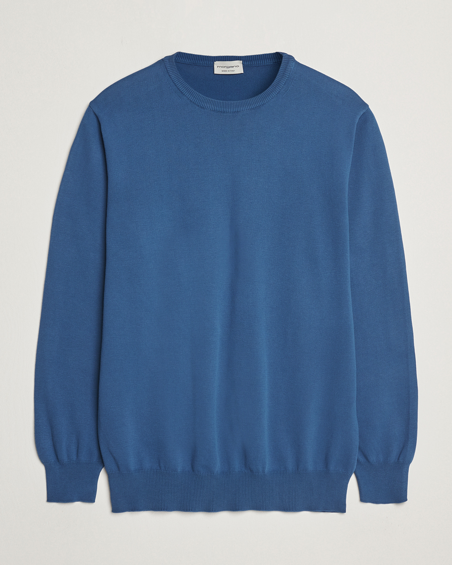 Herren | Pullover | Morgano | Supersoft Egyptian Cotton Crew Neck Mid Blue