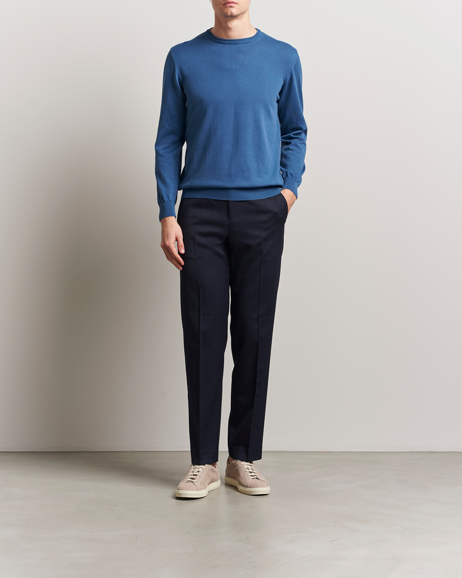 Herren | Pullover | Morgano | Supersoft Egyptian Cotton Crew Neck Mid Blue