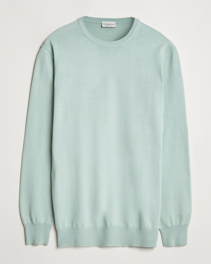 Herren | Pullover | Morgano | Supersoft Egyptian Cotton Crew Neck Light Green
