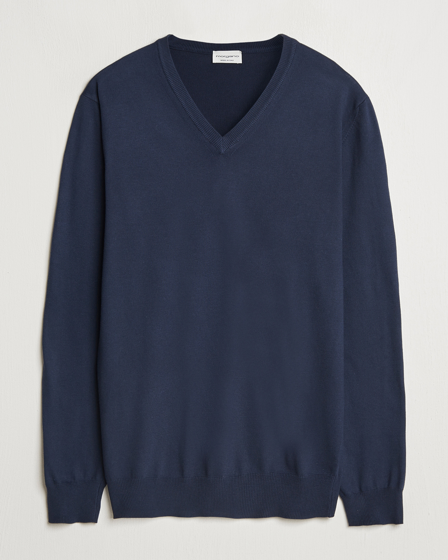 Herren | Pullover | Morgano | Supersoft Egyptian Cotton V-Neck Navy