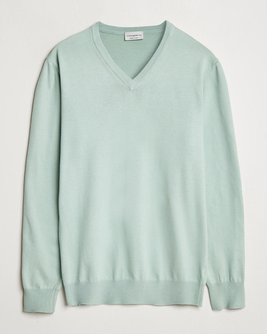 Herren | Pullover | Morgano | Supersoft Egyptian Cotton V-Neck Light Green