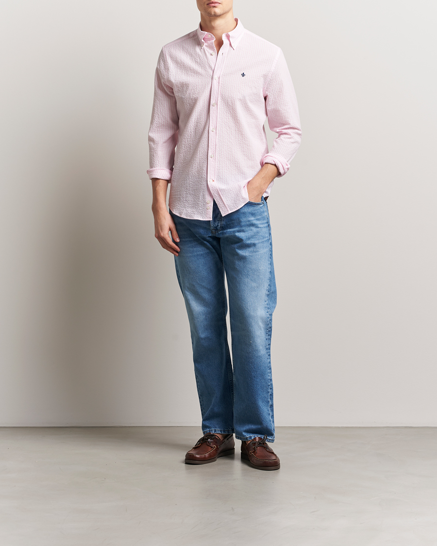 Herren | Hemden | Morris | Slim Fit Striped Seersucker Shirt Light Pink