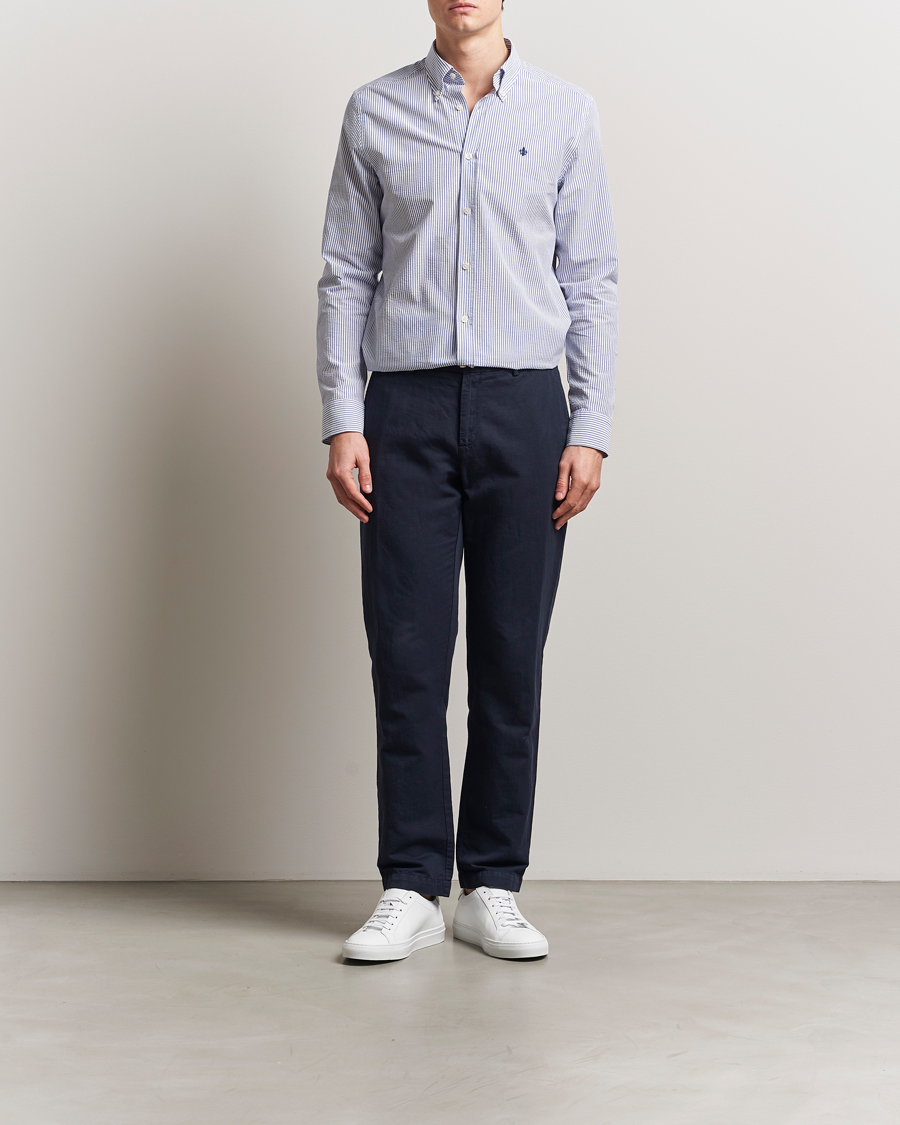 Herren | Hemden | Morris | Slim Fit Striped Seersucker Shirt Old Blue