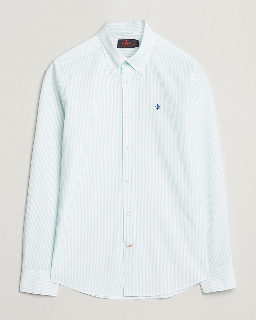 Herren | Hemden | Morris | Slim Fit Striped Seersucker Shirt Turquoise