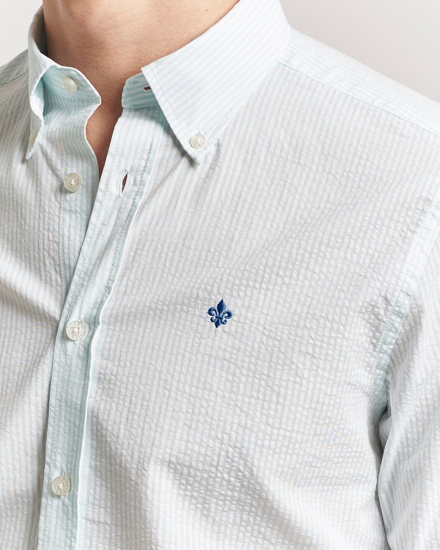 Herren | Hemden | Morris | Slim Fit Striped Seersucker Shirt Turquoise