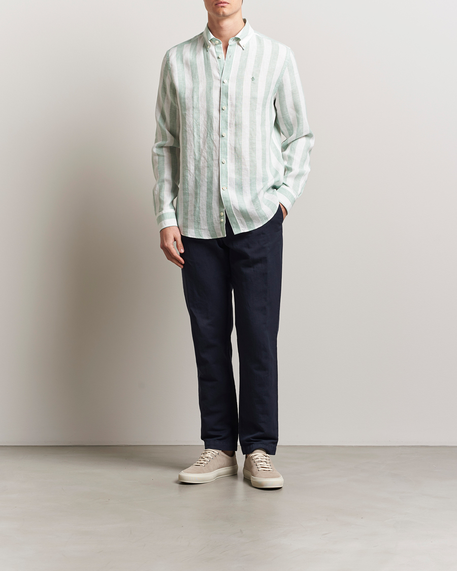 Herren | Hemden | Morris | Douglas Striped Linen Shirt Light Green