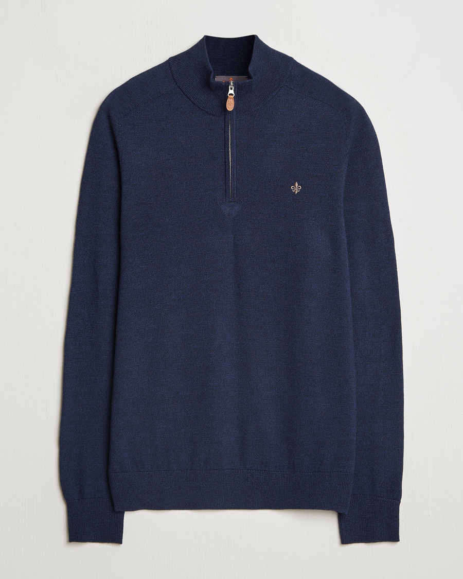 Herren | Pullover | Morris | John Merino Half Zip Dark Blue