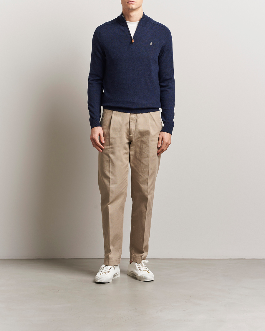 Herren | Pullover | Morris | John Merino Half Zip Dark Blue
