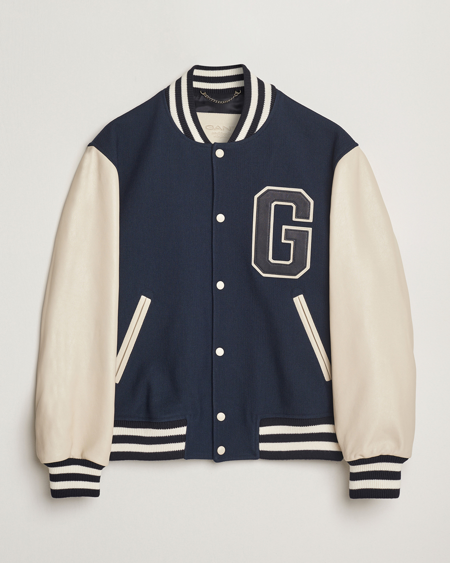 Herren | Jacken | GANT 240 Mulberry Street | Leather Mix Varsity Jacket Navy
