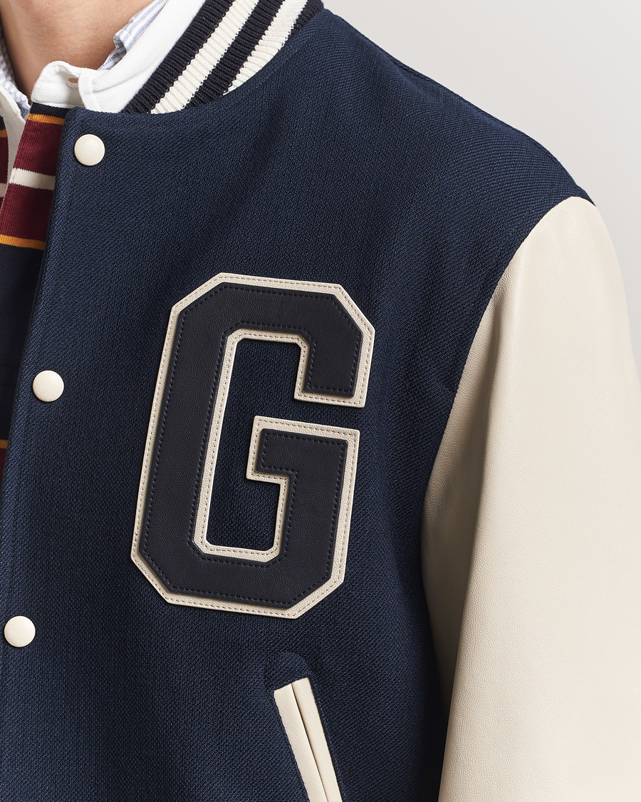 Herren | Jacken | GANT 240 Mulberry Street | Leather Mix Varsity Jacket Navy