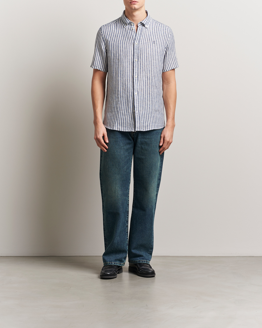 Herren | Hemden | LES DEUX | Kris Linen Short Sleeve Shirt Ivory/Blueprint