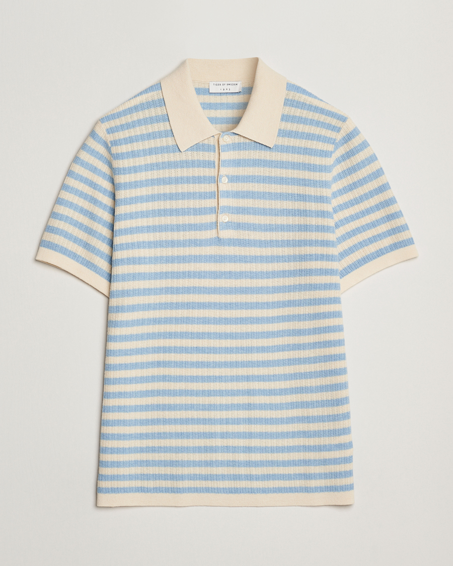 Herren | Poloshirts | Tiger of Sweden | Erros Knitted Striped Polo Light Blue