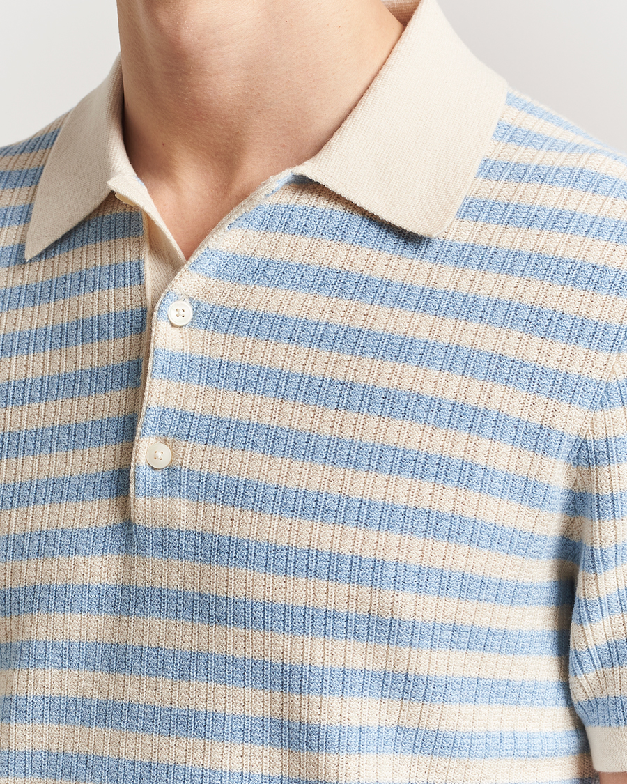 Herren | Poloshirts | Tiger of Sweden | Erros Knitted Striped Polo Light Blue