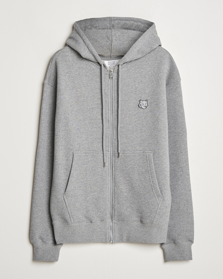 Herren | Pullover | Maison Kitsuné | Tonal Fox Head Full Zip Hoodie Medium Grey Melange