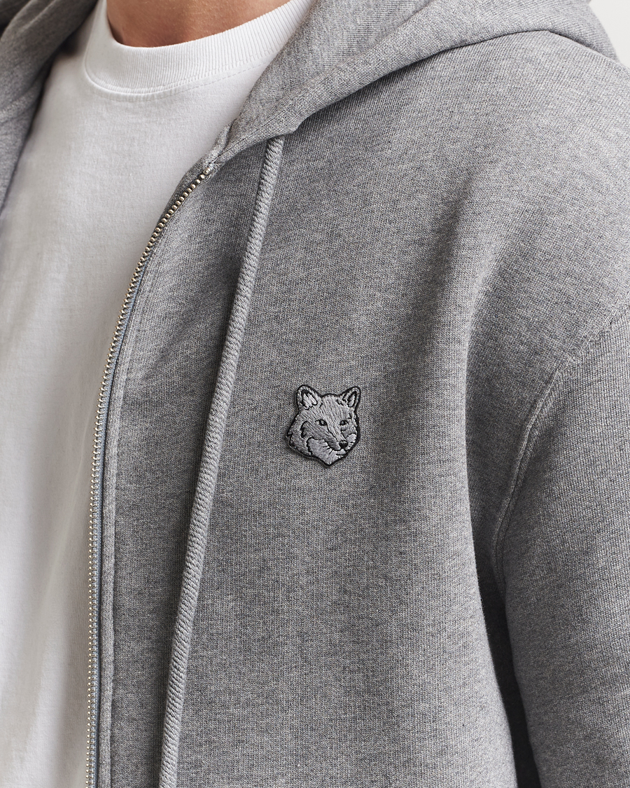 Herren | Pullover | Maison Kitsuné | Tonal Fox Head Full Zip Hoodie Medium Grey Melange