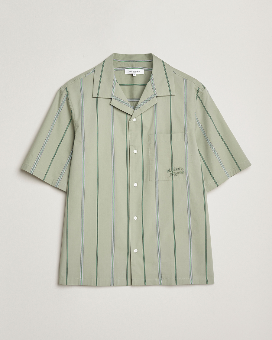 Herren | Hemden | Maison Kitsuné | Resort Striped Short Sleeve Shirt Vert De Gris